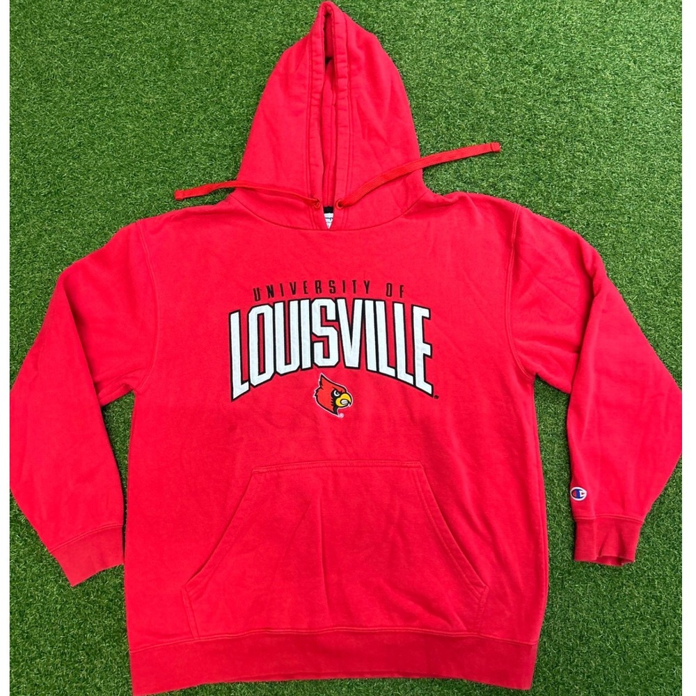 Vintage University of Louisville Cardinals Hoodie Red Mens Large Sweatshirt